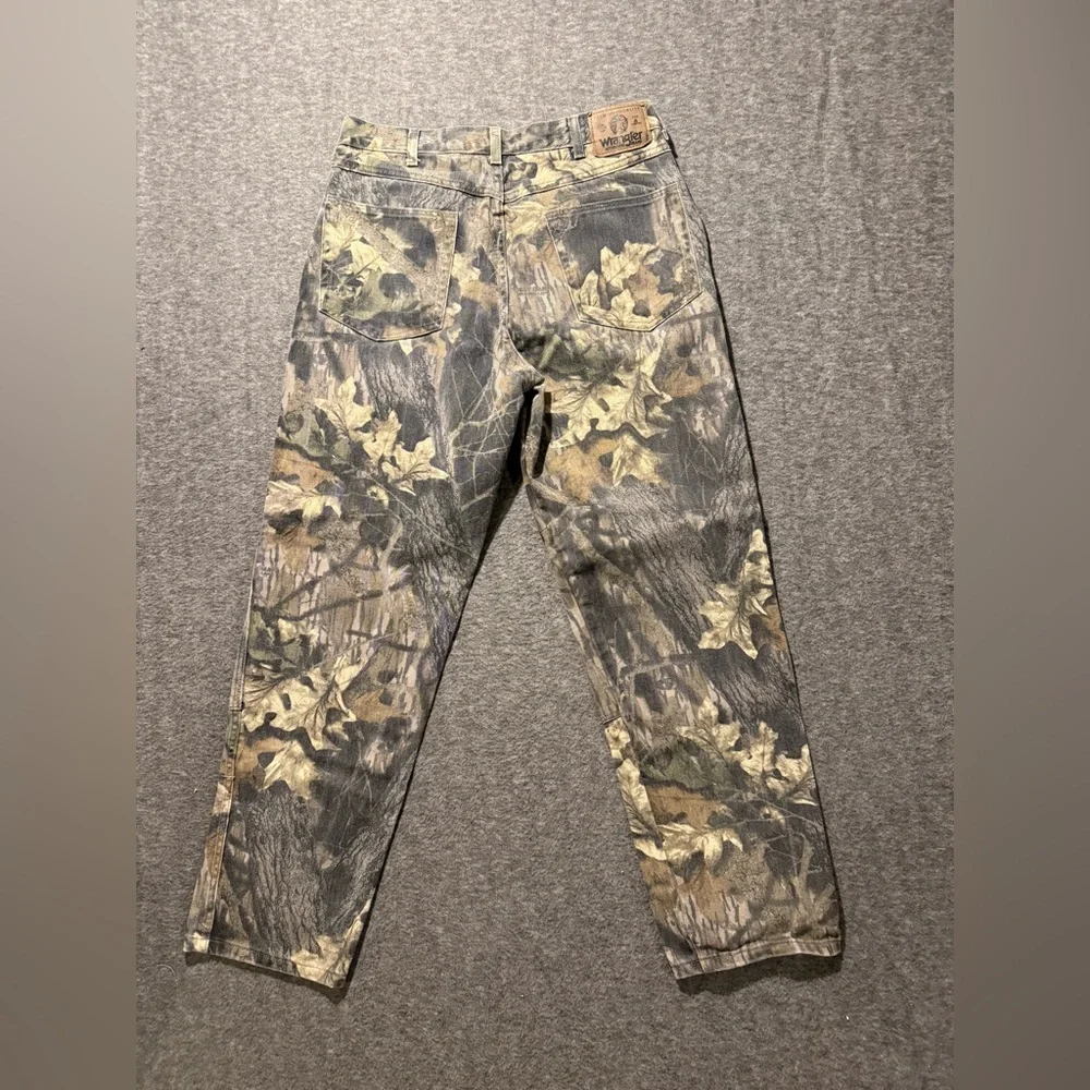Wrangler Vtg Camo Mossy Oak Pants Jeans Men’s tag 34x32 (fit 32x30) Double Knee